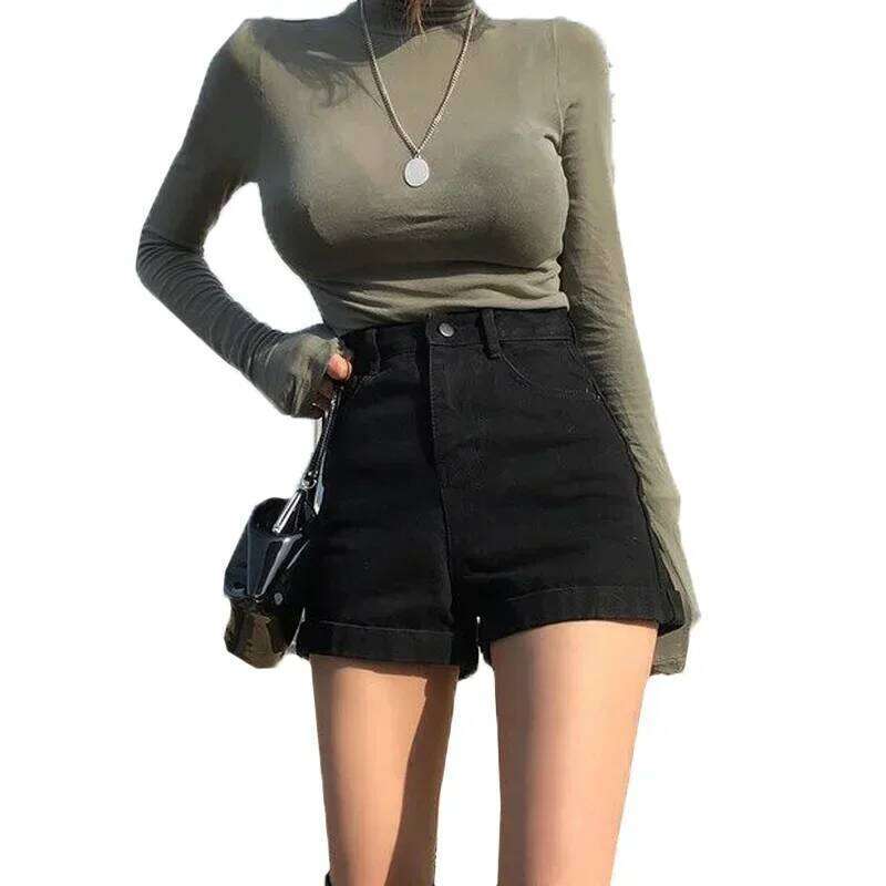 Spring Summer Denim Fashion Female Wide Leg Short Jeans Pant Women High Waist Black Casual Shorts Girls XJ260305