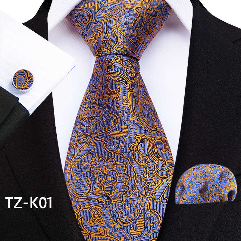 2025 floral checkered paisley artistic style men's tie pocket handkerchief cuff set H250820