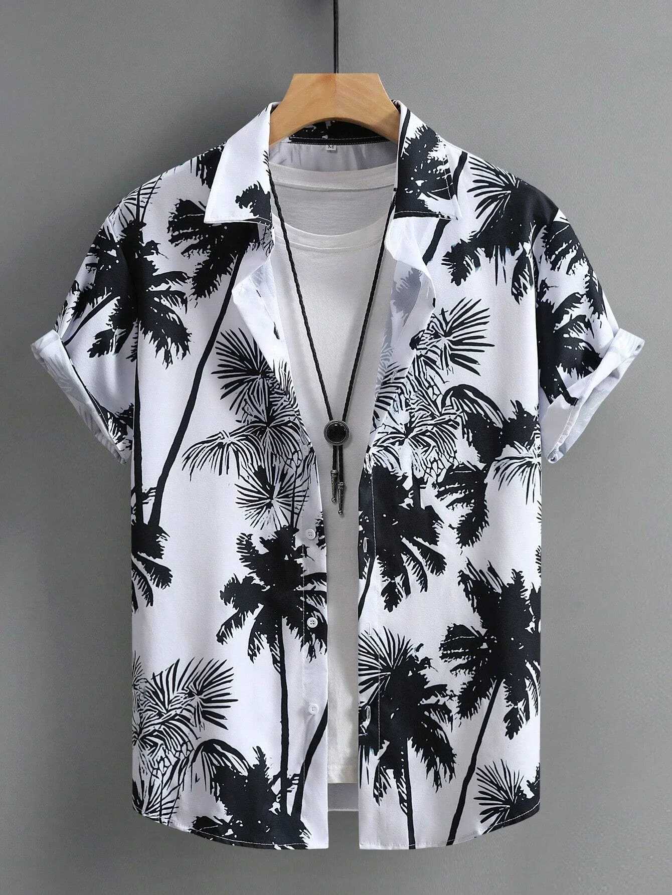 Mens Tropical Plant 3D Print Hawaiian Beach Flower Shirt Casual Slim Fashion Shirt Simple Retro Lapel Short Sleeve Shirt Top M260305
