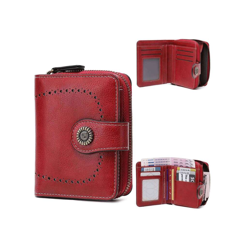 Retro hollow fold women's fashionable multifunctional short wallet zipper card holder portable business casual clutch bag C260304