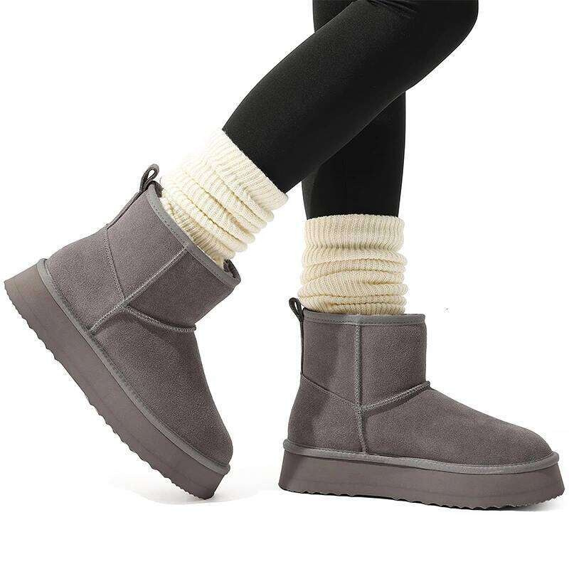 Kidmi Women's Mini Mid-calf Thick-bottomed Snow with Fur Lined Suede Boots Comfortable Winter Womens Warm Shoes