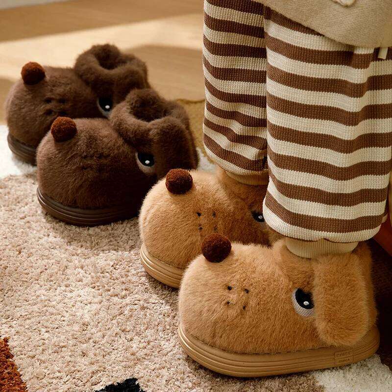 Cute Cartoon Dog Indoor Fluffy Slippers For Women Men Warm House Shoes Soft Faux Fur Anti-slip Couples Home Garden Snow Boots