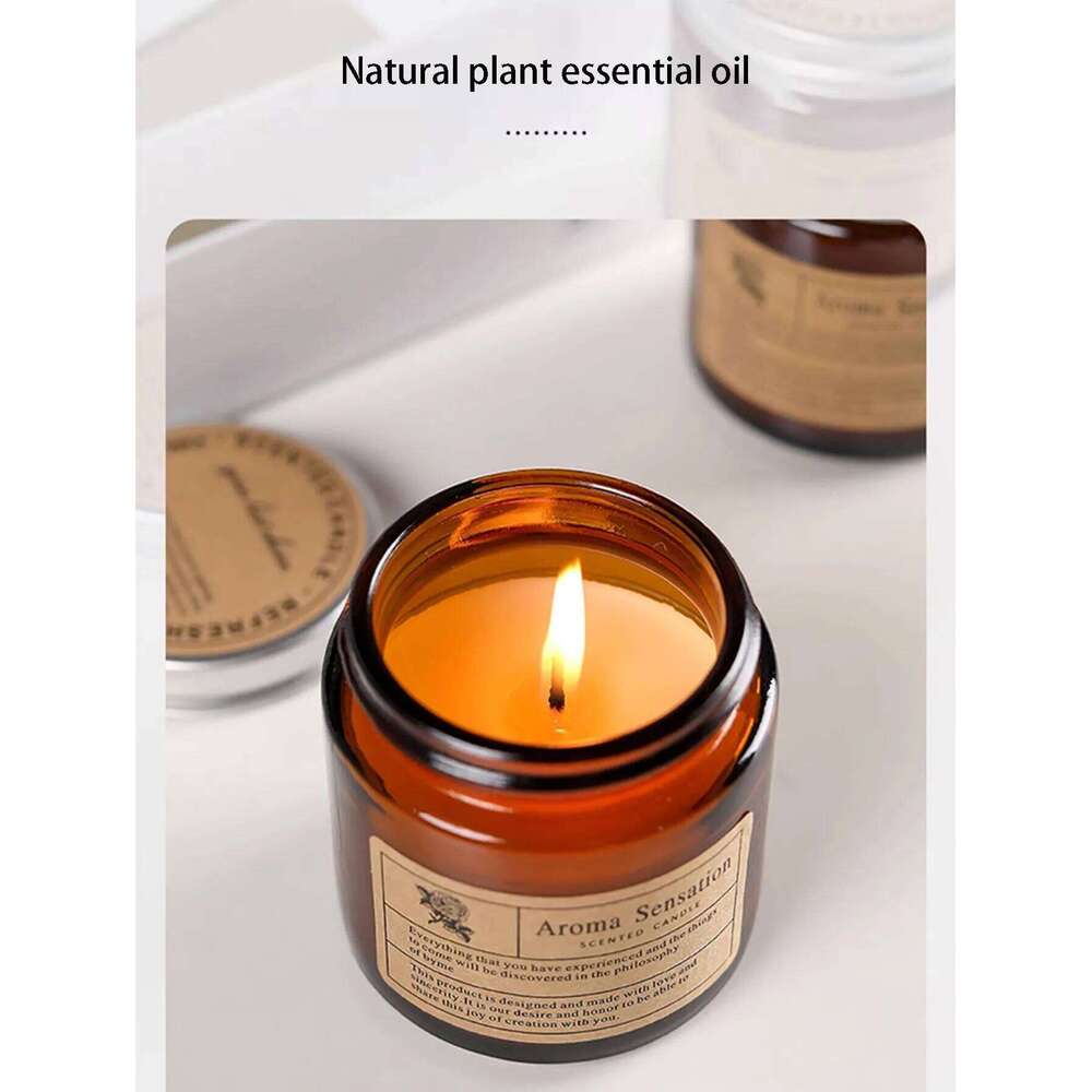 Essential oil scented candle in a tea-coloured bottle, incense for gifting, smokeless box, soy wax, festive gift W260304 W260305
