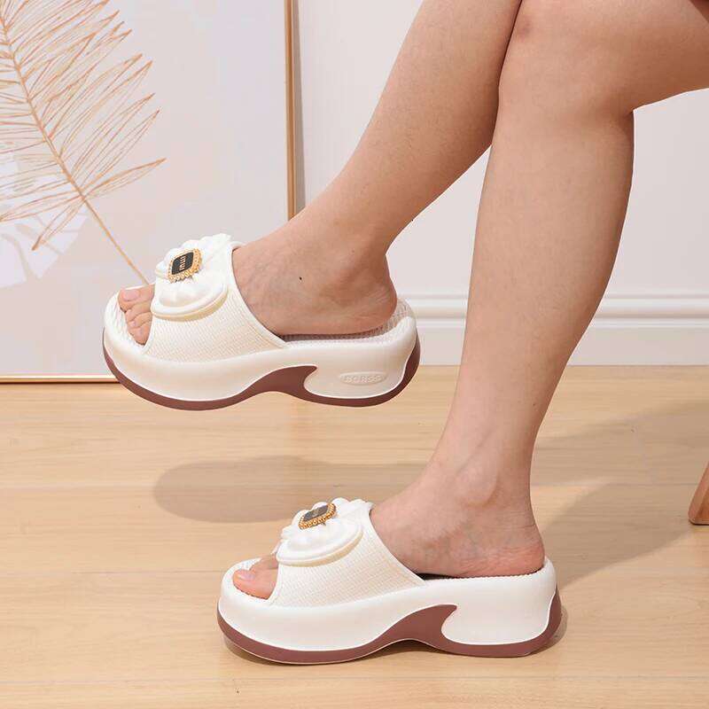 Kidmi Summer New Fashion Thick-soled Slippers 6 CM Round Head Bow Slide EVA High-value Versatile Women High Heels