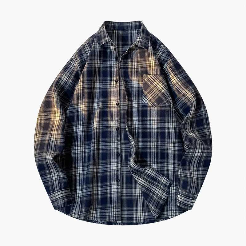 Spring Mens Red Plaid Shirt Blue Single-Button Collar Long-Sleeve Shirts New 2026 Arrival M260305