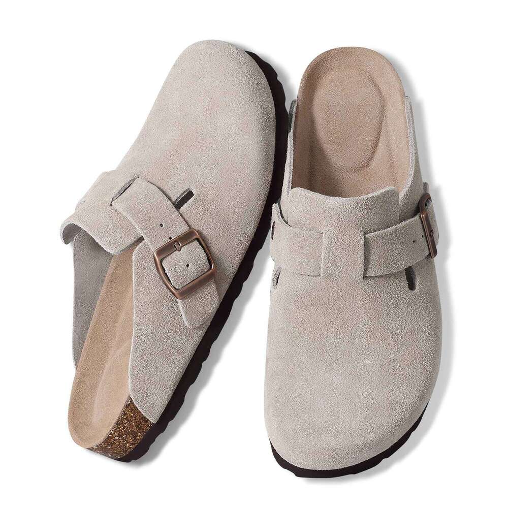 Kidmi New Women Men Clogs Suede Fashion Cork Footbed Leather Classic Mules Soft Antiskid House Slippers