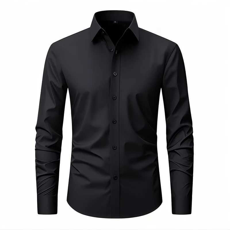 Mens Shirt Euro Size S-2XL Solid Color Eastic Shirt For Men Office Cargo Shirts White Black Long-sleeved Shirt Spring Autumn M260305