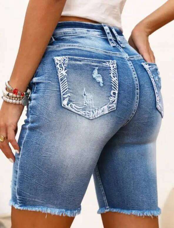 Tight Fitting Women's Summer Fashion Trend Street Style with Wind Blown Holes and Frayed Edges Design Denim Shorts XJ260305