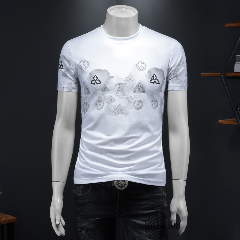 Men T shirt European high-end printed short-sleeve summer 2025 new personalized men's T-shirt, round-neck trendy brand base shirt