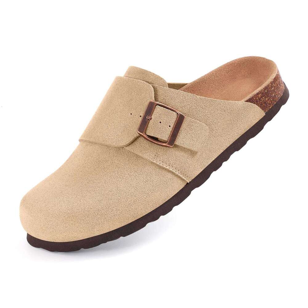 Kidmi New for Women Suede Soft Leather Clogs Classic with Metal Buckle Cork Clog Antislip Potato Slippers Waterproof Mules
