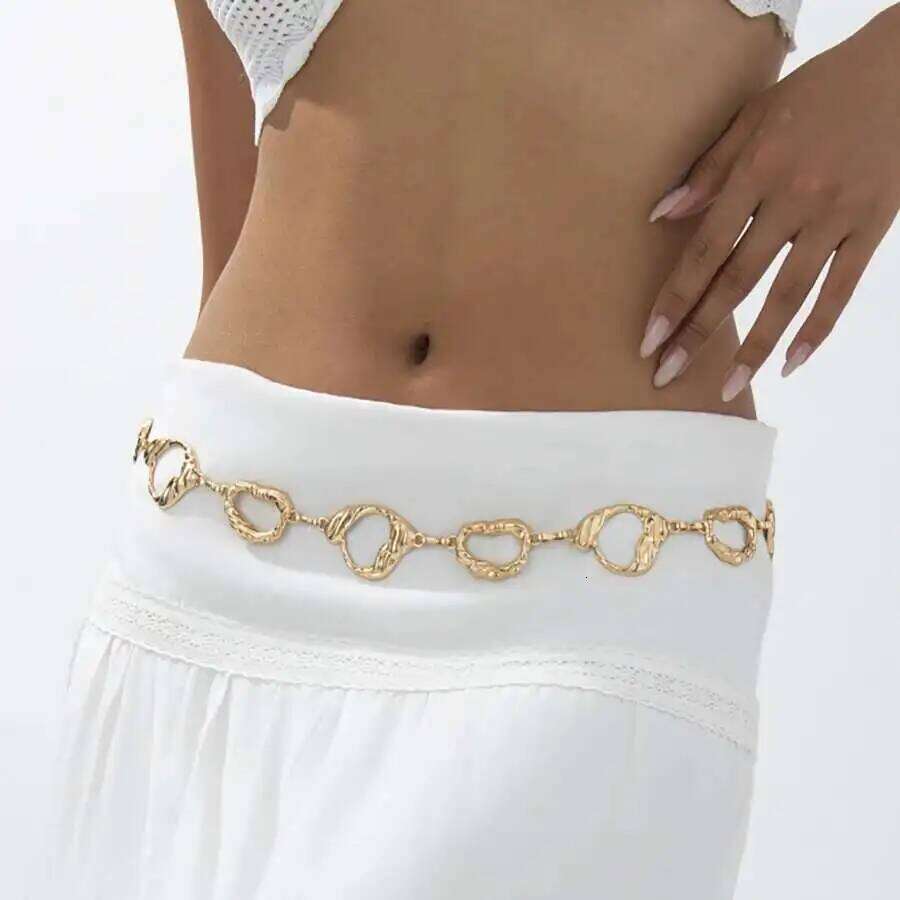 IngeSight.Z Punk Hollowout Gold Color Waist Chain Women Trendy Irregular Geometry Summer Beach Bikini Belly Belt Body Jewelry S260304
