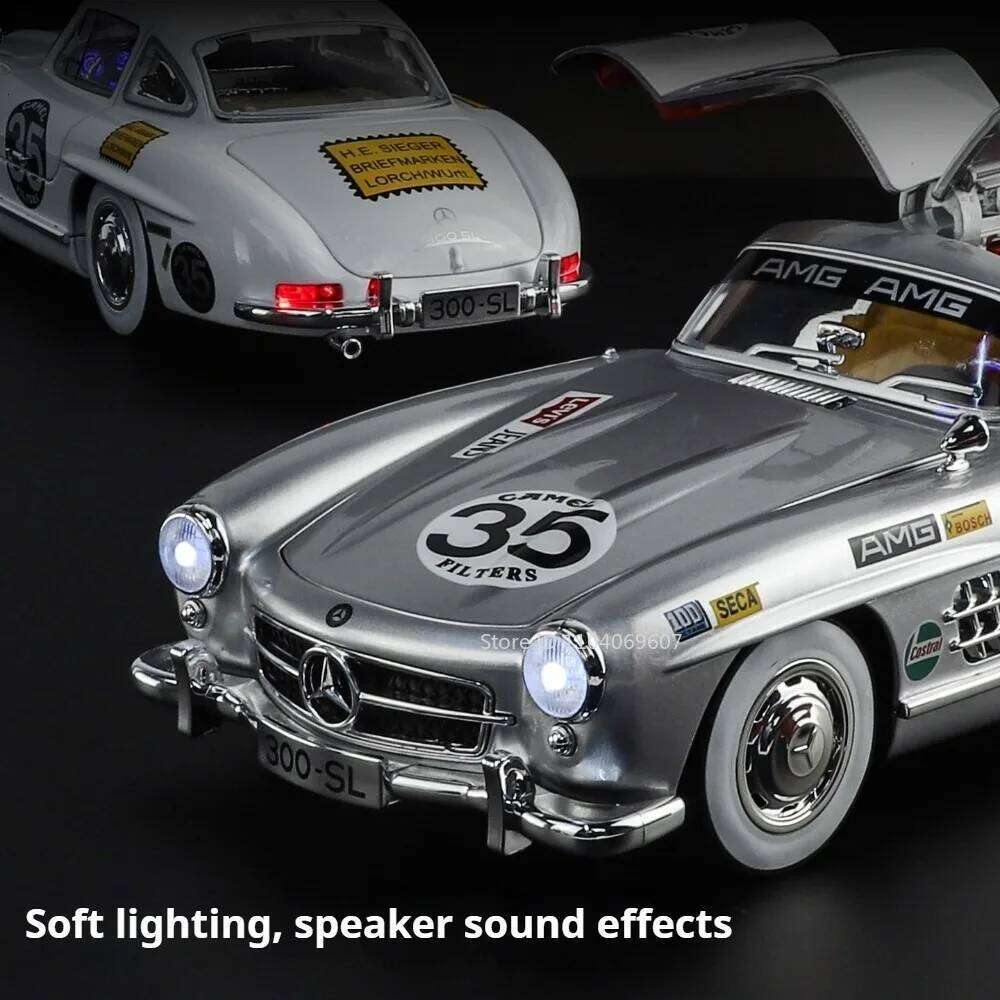 1:18 300SL Alloy Cars Diecast Models Toys Front-wheel Steering Four-wheel Suspension Vehices Vintage Ornament Collection L260520