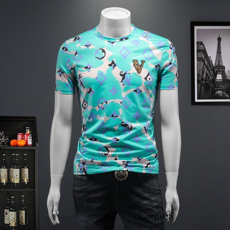 Men's New Summer T-Shirt Fashion European and American Style T-Shirt, Fine Craftsmanship, Mercerized Cotton, Multi-Color Print