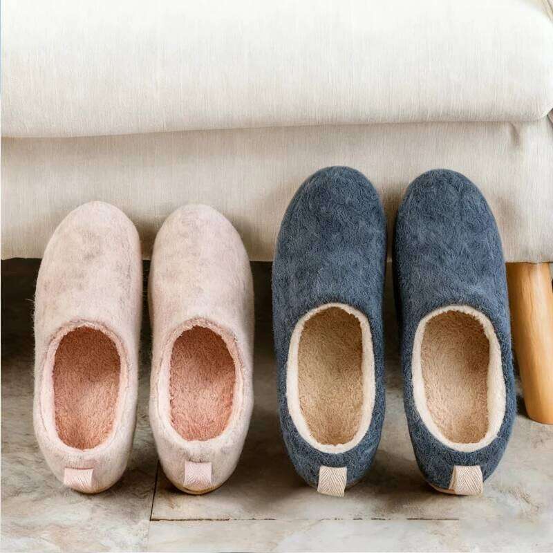 Kidmi Winter Shoes for Women Men Unisex Outdoor Warm Fluffy Plush Flat Slides Comfortable Casual Non-slip Cotton Slippers
