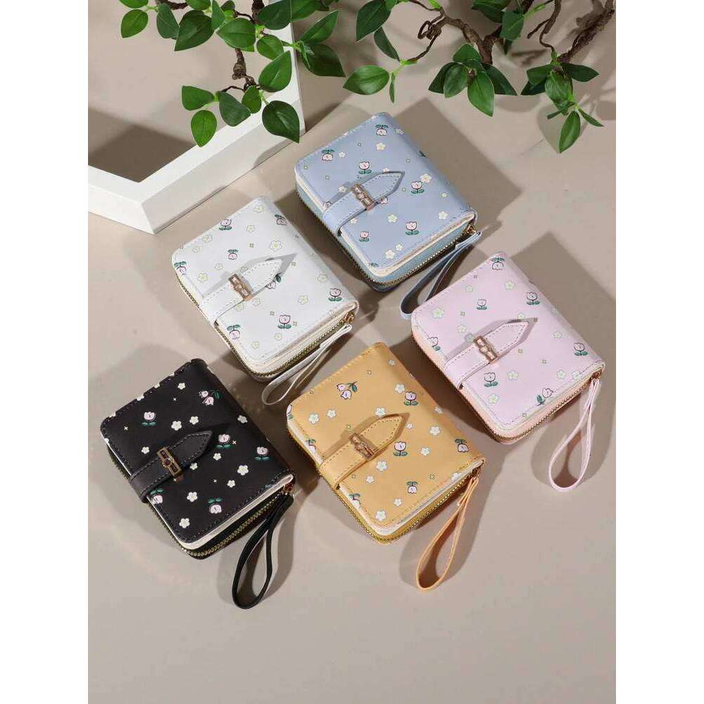 Flower patterned credit holder for women or men's small card case with zipper hand-held wallet C260304