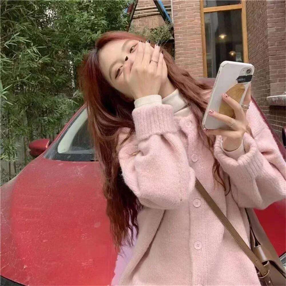 Korean Sweet O-neck Cardigan Women Autumn Winter Single Breasted Long Sleeve Warm Outwear Vintage Knitted Sweater XJ260305