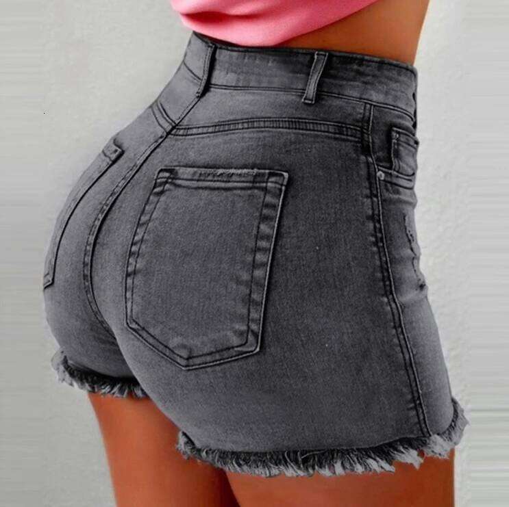 Women's Versatile Frayed Hem Denim Shorts High-Waisted Silhouette Slim Fit Fashionable Bottom XJ260305