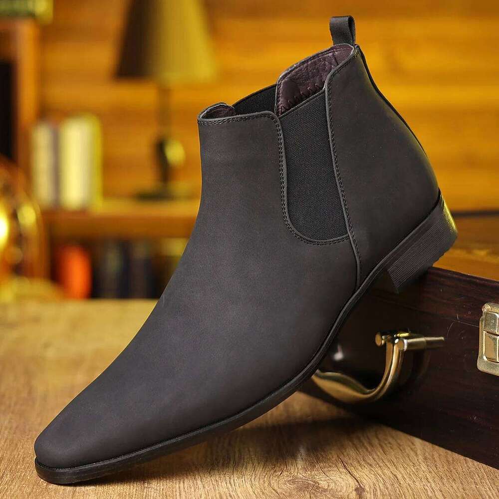 Designer New Suede Men's Pointed Business Casual Ankle Boot Fashion Male Winter Comfortable Chelsea Leather Shoes