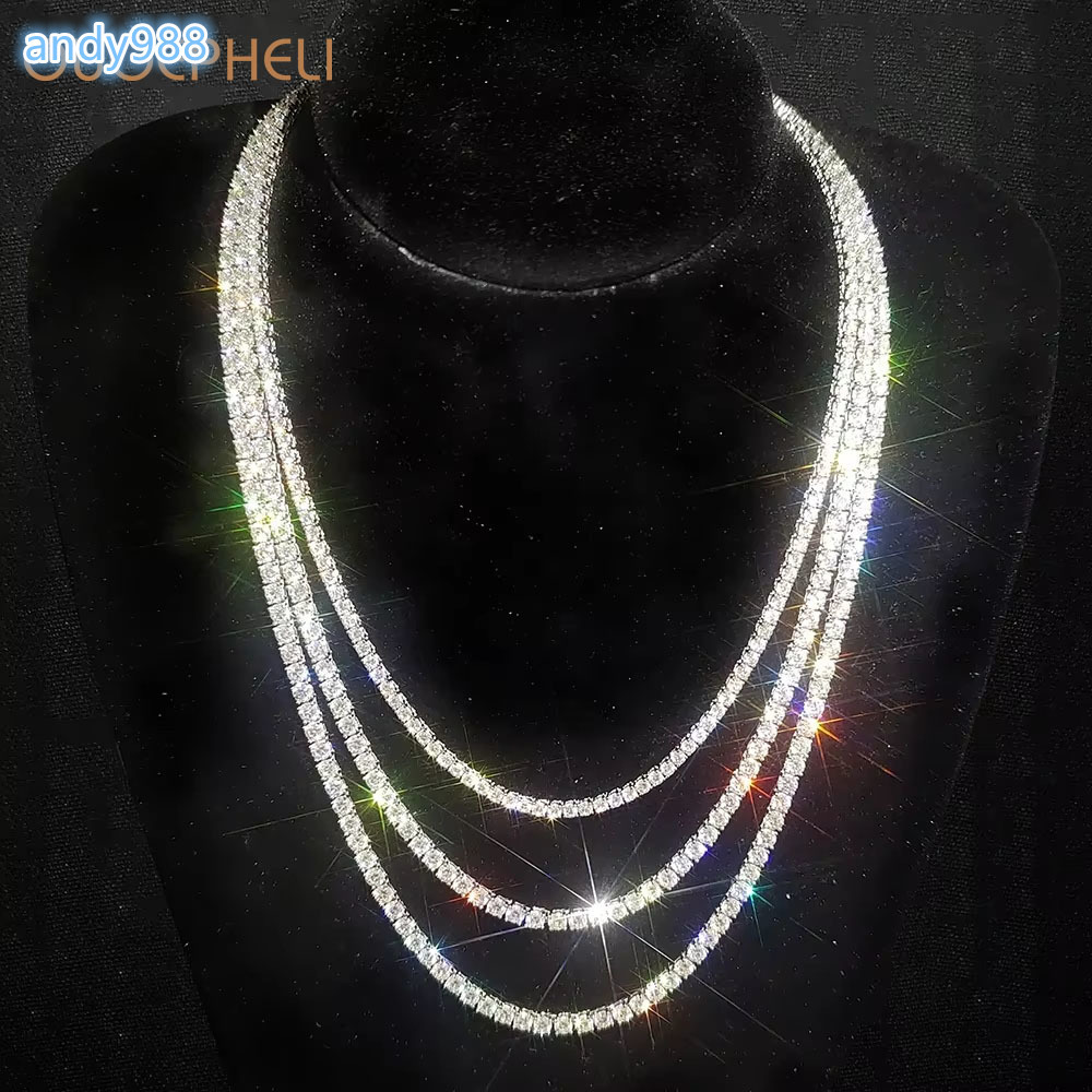 OUGEPHELI Moissanite Tennis Chain Necklace S925 925 Sterling Silver GRA VVS D Color 14K 18K Gold Plated Wholesale Custom