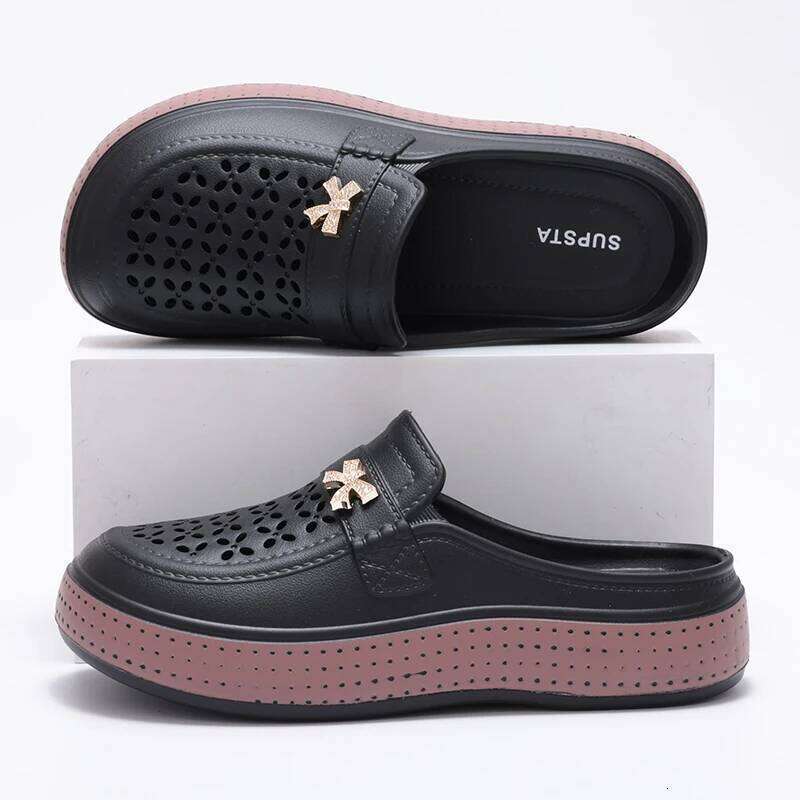 Kidmi New Flat Closed-toe EVA Round Head Clogs Beach Slippers Thick Soles Casual Slides Fitted Women Men