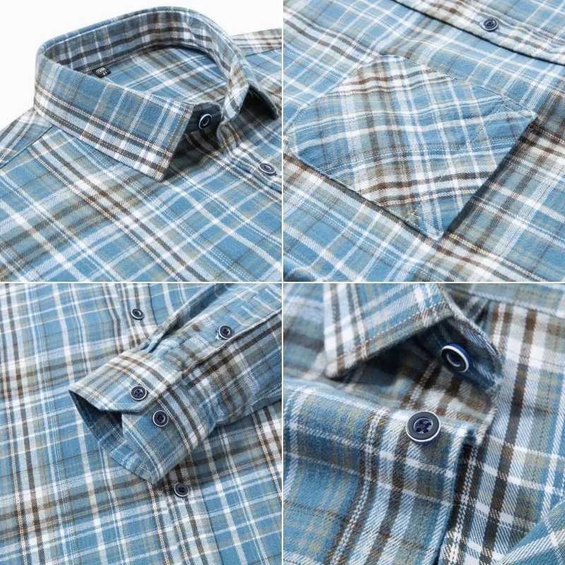 New Plaid Flannel Shirts For Men Long Sleeve 100Cotton Fashion Casual Soft Standard-Fit Man Blouse Clothes Oversize 10XL 11XL M260305