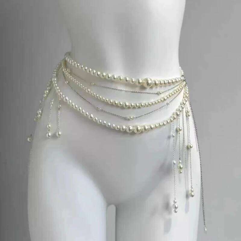 Elegant Pearl Waist Chain with Multi-Layer Flower Tassel; Unique Gift for Women and Girls S260304