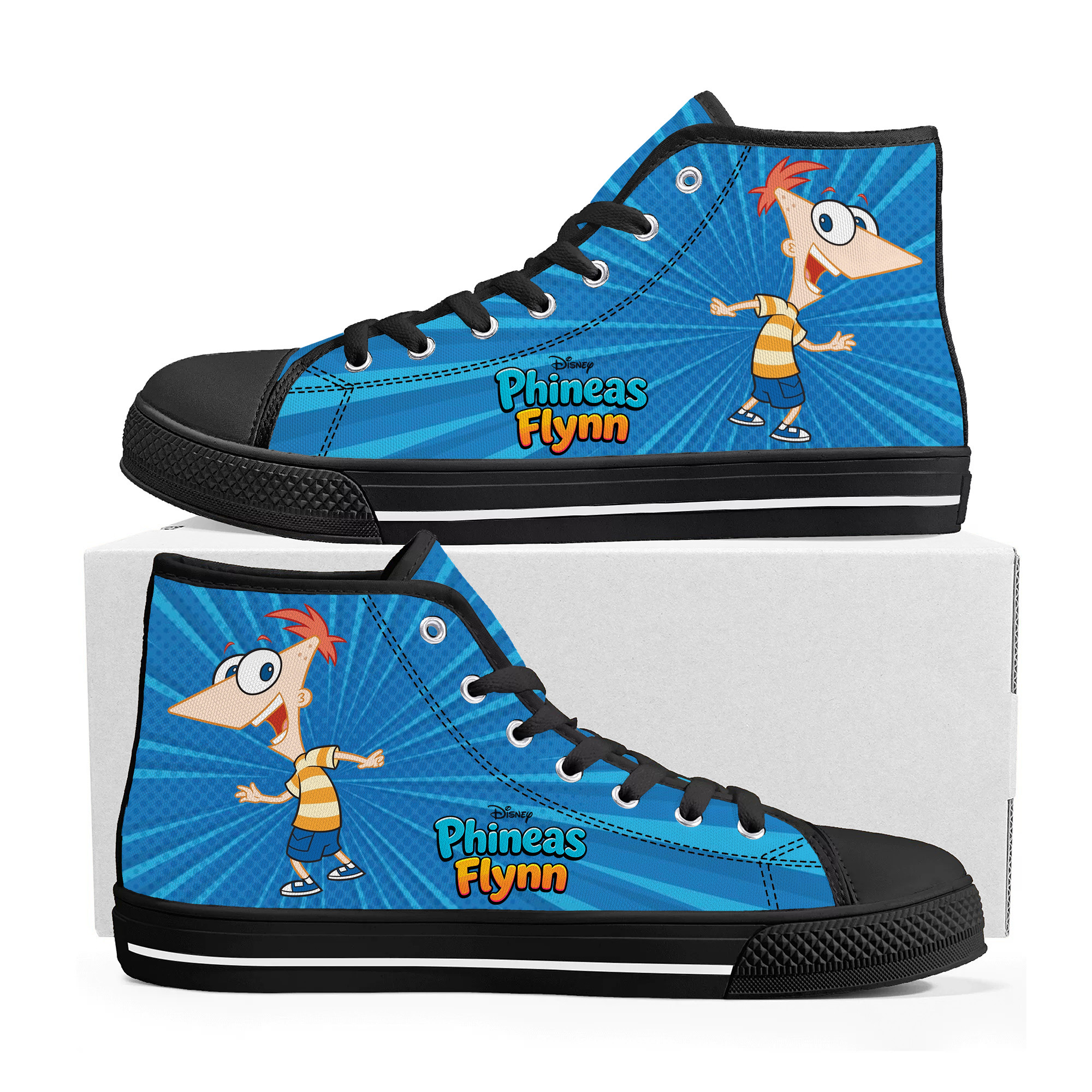 Phineas Flynn High Top Shoes Man Woman Boys Girls Disney Cartoon Phineas and Buddha Movie Sneakers Couples Children Sneaskers Your Photo Custom Shoe