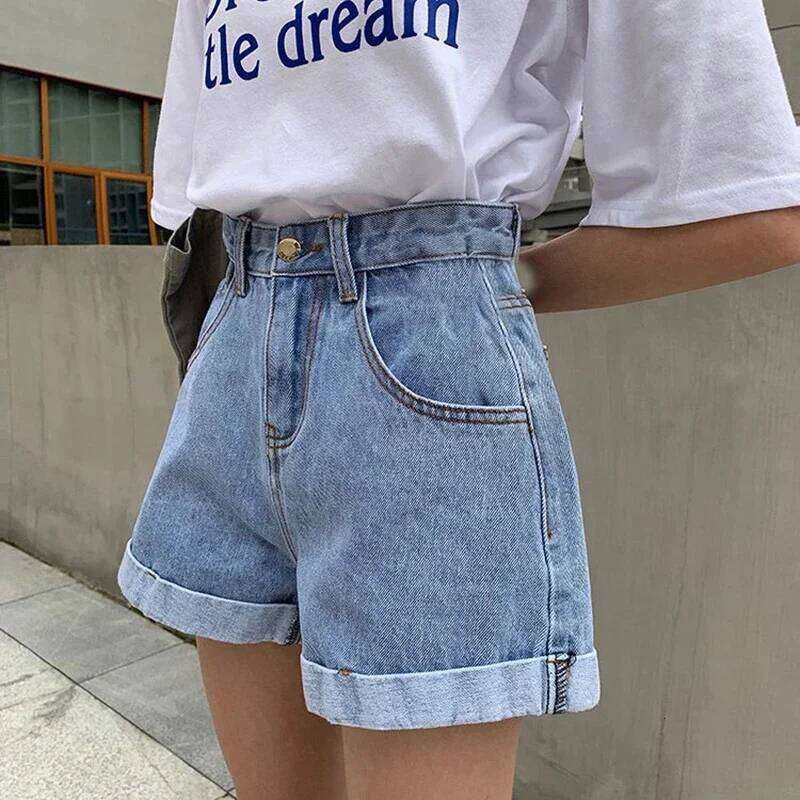 High Waisted Slim Fit Denim Shorts Women Korean Style Blue Cotton A-Line Cowboy Summer Jeans for Girls XJ260305