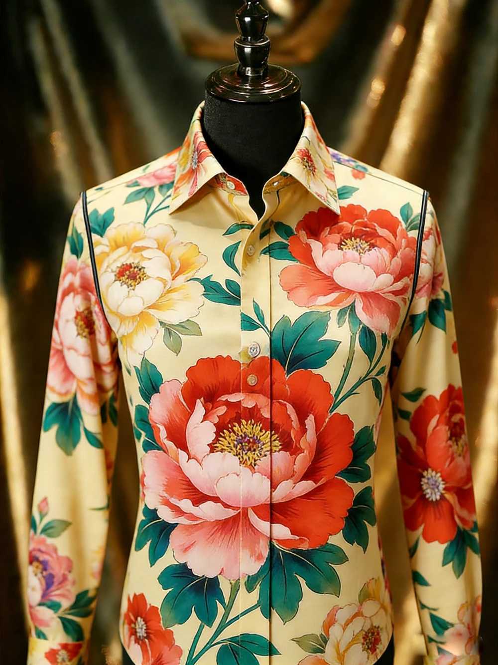 2026 Mens Light Color Fashion Casual Long Sleeve Shirt Plant Flower HD 3D Printed Shirt Hawaiian Vacation Party Mens Clothing M260305