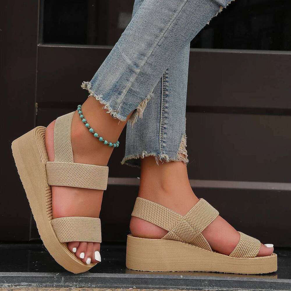 New Minimalist Slingback Wedge Sandals Summer Light Weight Shoes Striped Color Sole Thick Bottom Ladies Leisure Sandalias
