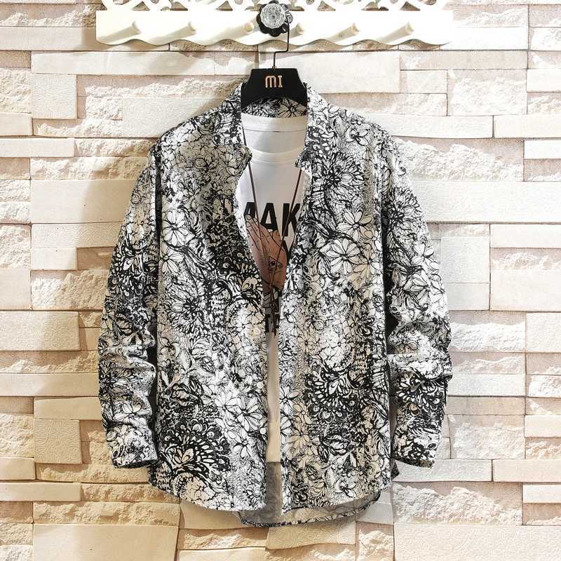 Mens Casual Fashion Multicolor Floral Long Sleeve Plus Size Shirt Shirt Size M-6XL M260305