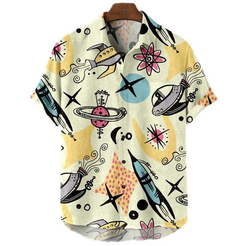 Rocket Graphic Shirts for Men Clothing 3D Printed Hawaiian Vacation Beach Shirt Lapel Blouse Summer Casual Clothes Tops Chemise M260305