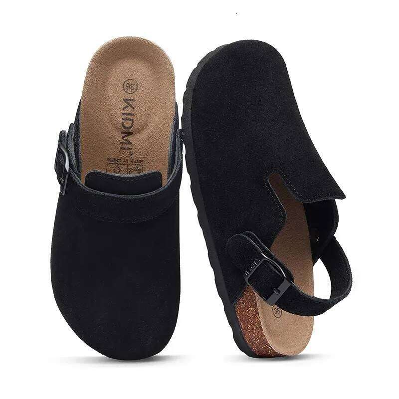 Kidmi Women's Cow Suede Clogs With Adjustable Strap Indoor And Outdoor New Beach Cork Footbed Leather Mules Slip On Potato Shoes
