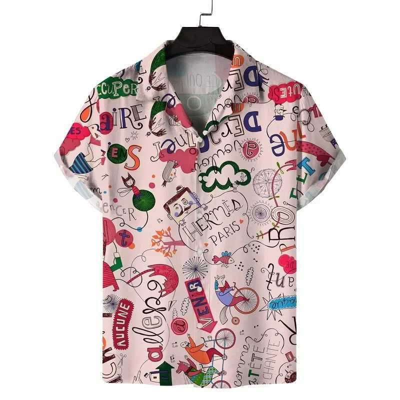 Summer New 3D Printed Loose Casual Mens Hawaiian Short Sleeved Cardigan Shirt Mens Clothing M260305