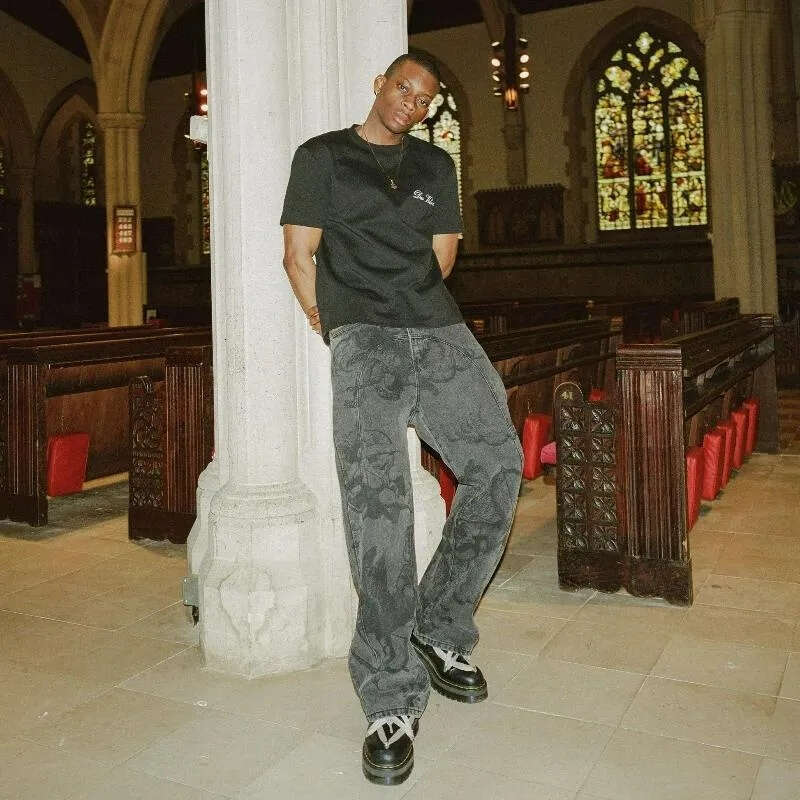 Men's Jeans Vintage Baggy Angel Cupid Pattern Men Women Trousers High Street Hip Hop Streetwear Unisex Casual Straight Leg Men's Clothing