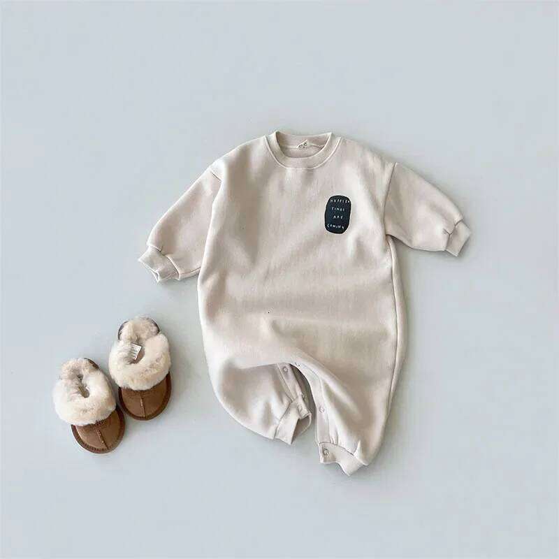 4248D Newborn Jumpsuit Autumn Winter Plus Velvet Boy's One Piece Thick Warm Simple Casual Girl's Climbing Clothes Z260304