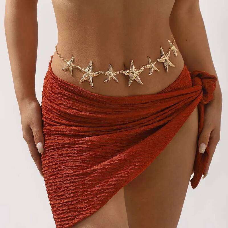 Exaggerated Metal Starfish Waist for Women Vintage Gold Color Geometric Stars Long Belly Chain Body Jewelry Accessories S260304