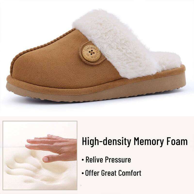Kidmi Women's Fuzzy Slippers New Button Style Winter Fluffy Memory Foam Home Indoor And Outdoor For Woman Warm Shoes