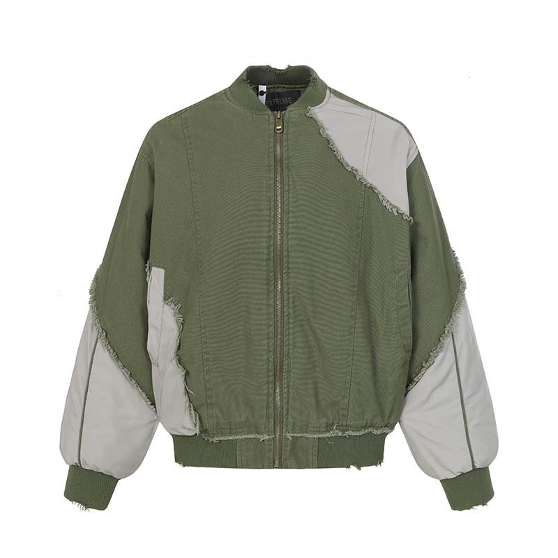 ABOORUN Hi Street Ripped Patchwork Denim Jackets Mens Vintage Turtleneck Cotton Coat 250827