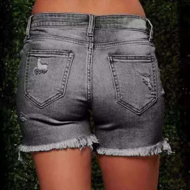 Denim Shorts Women Vintage Jeans Midi Waist Washed Distressed Pockets Short Pant Solid Spliced Casual Sporty 2025 Summer XJ260305