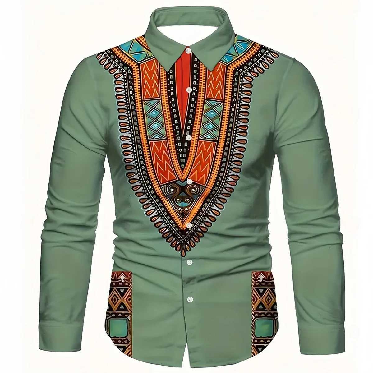 Fashion New Ethnic Style 3D Printed Mens Long Sleeve Shirt Spring And Autumn Casual Breathable Lapel Button Shirt Daily Clothes M260305