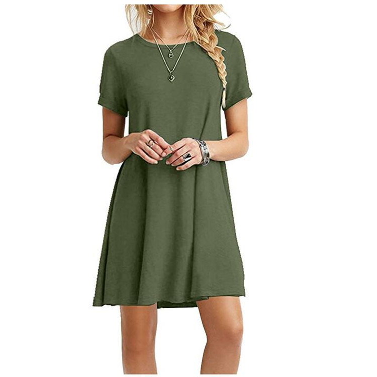 Women Casual Short Sleeve T Shirt Dress Vintage O Neck Print Loose Mini Dress Elegant Simple Mini Dress Streetwear Sundress