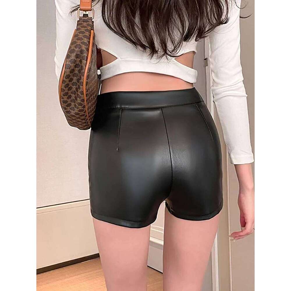 809# New Sexy Summer and Autumn Stretch Plus Size Tight Black Faux Casual Shorts Leather Pants for Women XJ260305