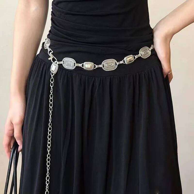 Vintage Punk Metal Chain Waist Belt for Women Sun Moon Butterfly Gothic Hip Hop Dress Jeans Waistband Long Fashion Accessory S260304