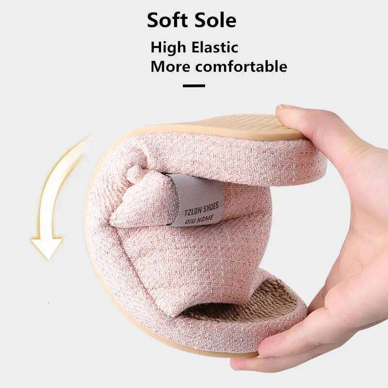 Breathable Flax Slippers Women Men Indoor Mute Slipper Anti-slip Lovers House Floor Shoes Soft Ladies Summer Home Slides