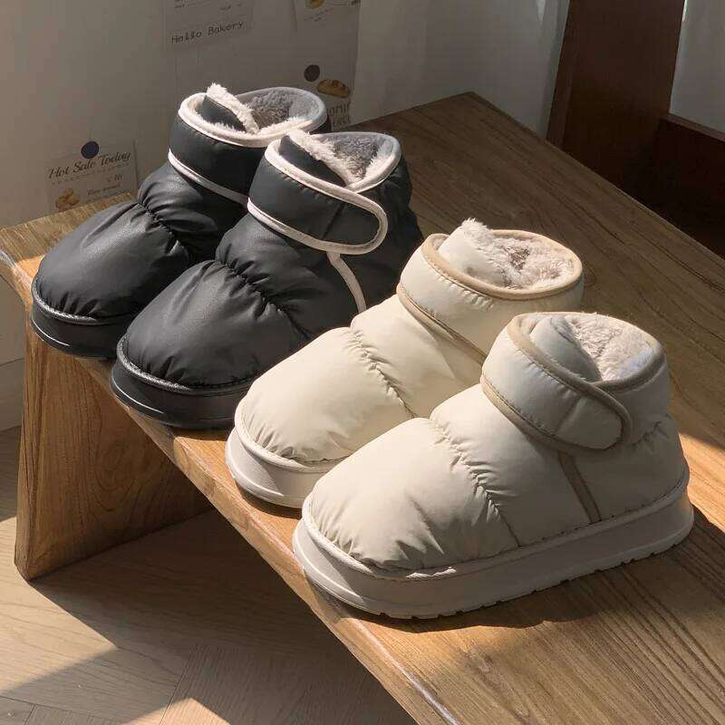 High-top Style Indoor Street Fluffy Slippers For Women Men Winter House Shoes Warm Plush Anti-slip Couples Leisure Snow Boots