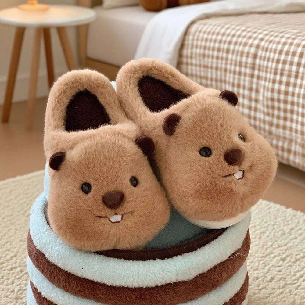 2026 New Indoor Fluffy Slippers For Women Men Winter Warm Shoes Soft Plush Cute Cartoon Style Couples Home Floor Cotton Slipper