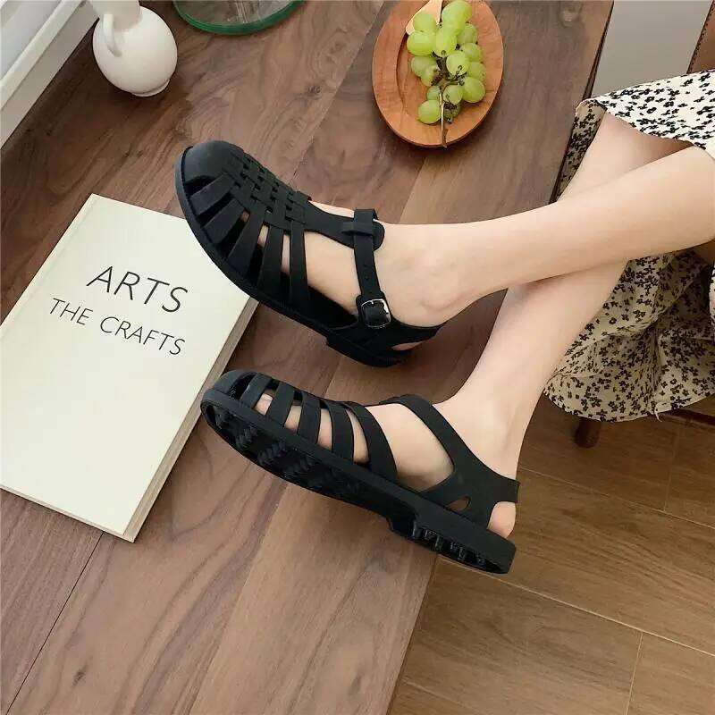Women Rome Cut-out Gladiator Style Summer Shoes Soft PVC Peep Toe Girls Student Street Outdoor Sandals