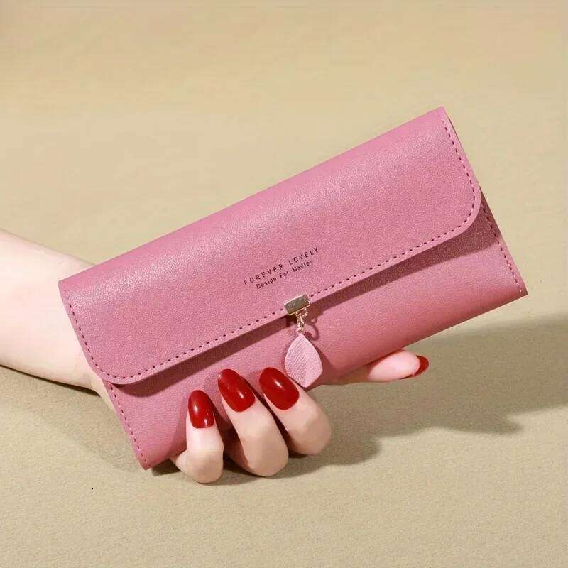 Simple Solid Color Long Wallet, Casual All-Match Card Coin Purse, Portable Clutch Bag C260304