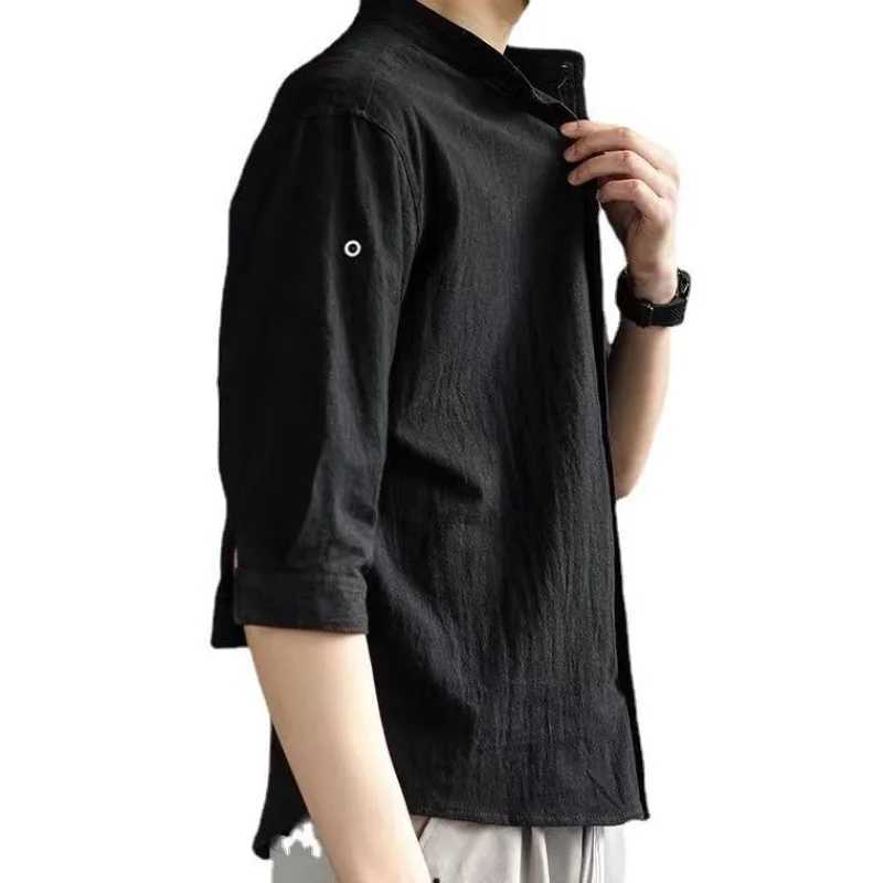 pring Autumn Mens Solid Color Long Sleeve Shirt Thin Casual Youth Summer Loose Cotton Linen Dress Blouse Outerwear M260305
